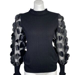 Sioni Milano Black Knit Sweater Womens Size M Embellished Sheer Sleeves